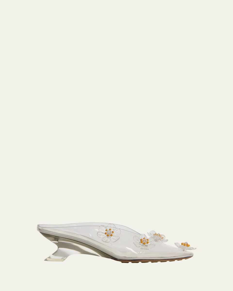 Flower Pudding Rubber Kitten-Heel Mule Pumps